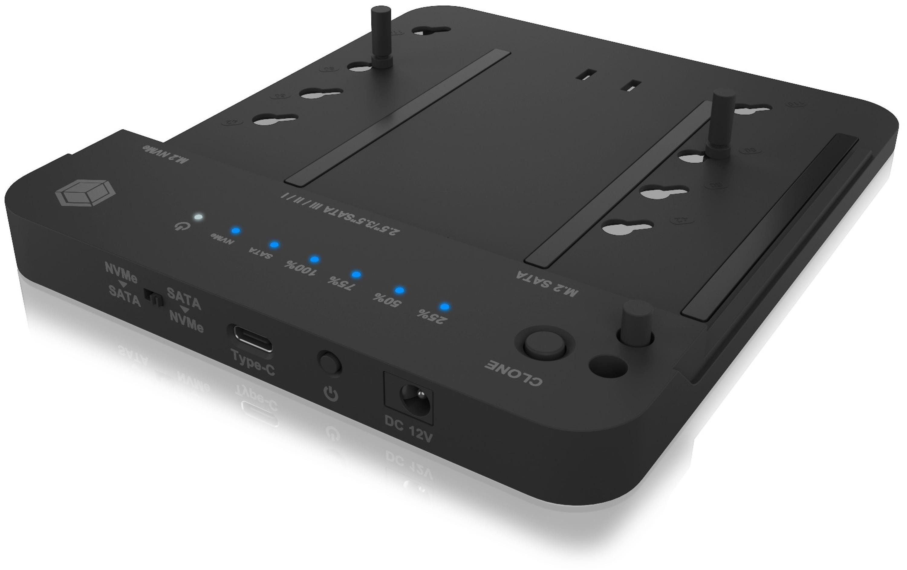 Docking- und Klonstation IB-2915MSCL-C31Klon- und Dockingstation für M.2 NVME und SATA 2.5''/3.5'' SSD/HDD