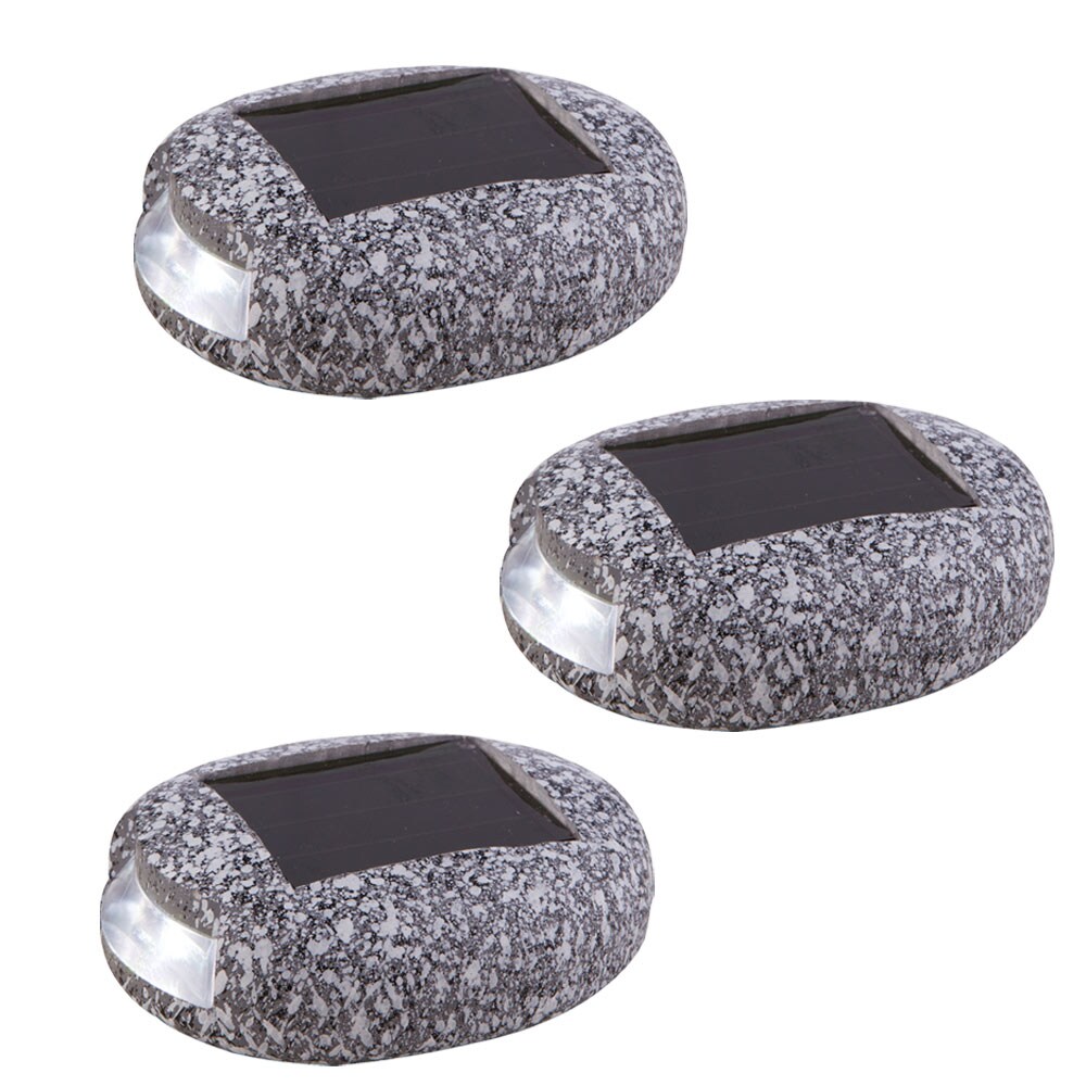 3er Set LED Solarleuchten, Stein Design, grau, L 8,5 cm