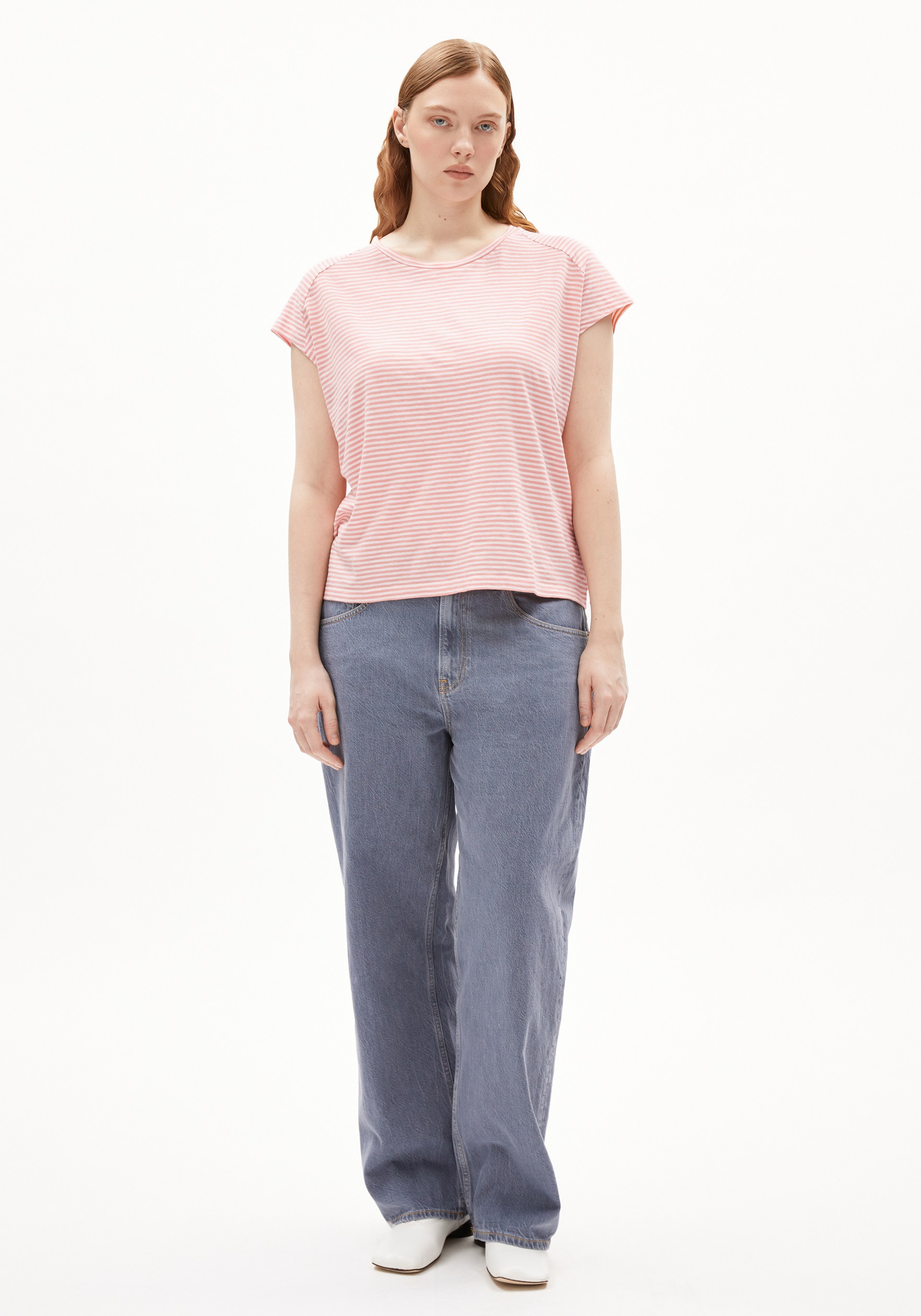 Armedangels T-Shirt Oneliaa Lovely Stripes Oatmilk-Deep Rosalilly