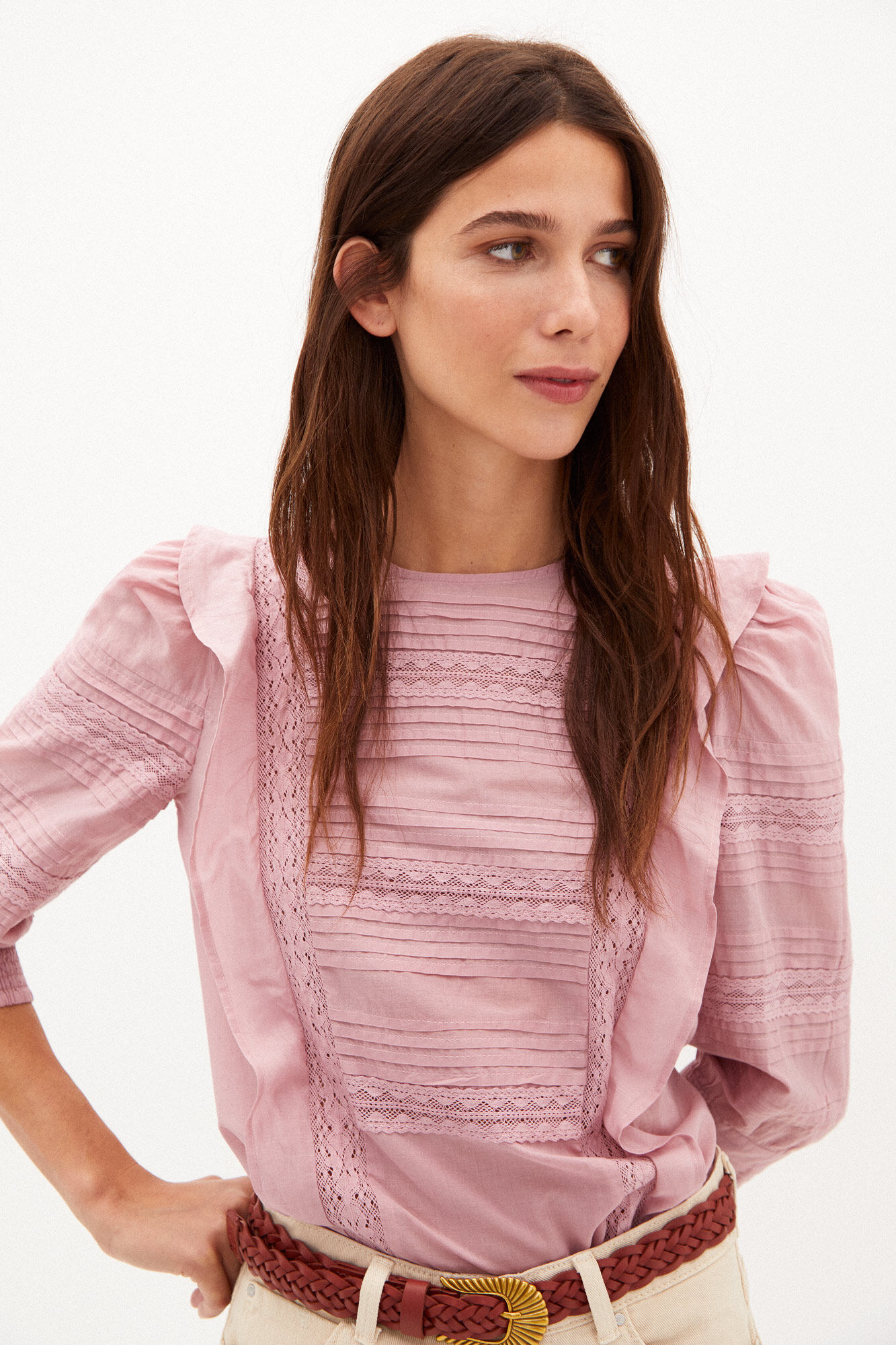 Blusa romântica Gianna em algodão - Rosa