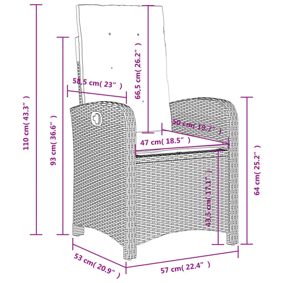 vidaXL - Verstelbare tuinstoelen - Kussens - Grijs - Poly rattan - 2 stuks