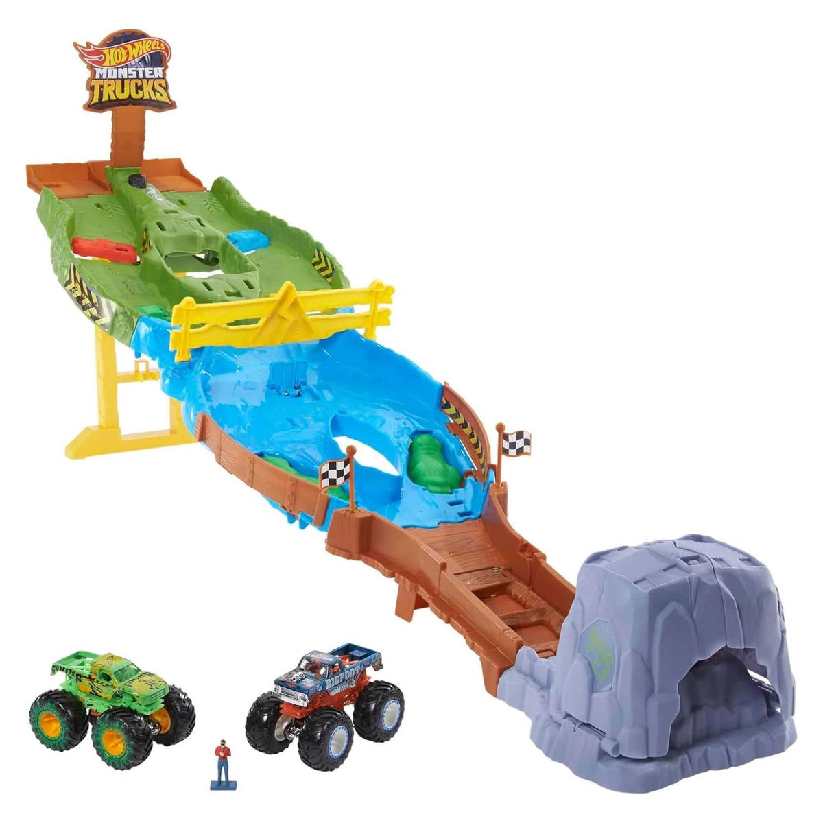 Mattel HJG32 - Hot Wheels - Monster Trucks - Rennstrecke mit 2 Fahrzeugen