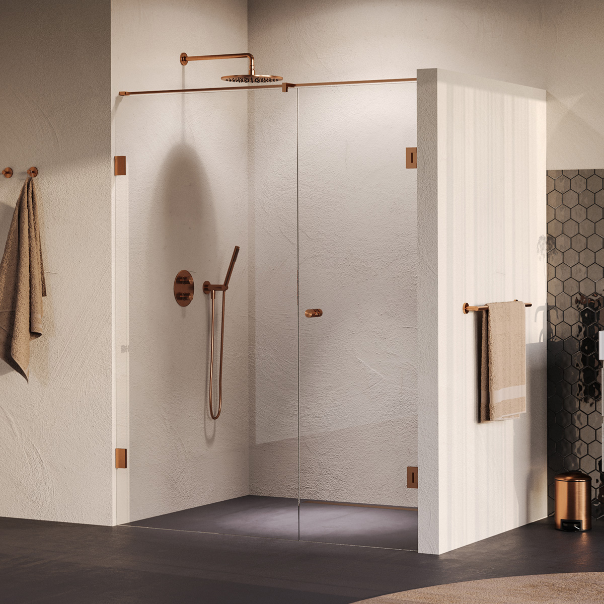 Brauer Void Carving profielloze nisdeur 160cm met draaideur 70cm aan muur koper geborsteld PVD