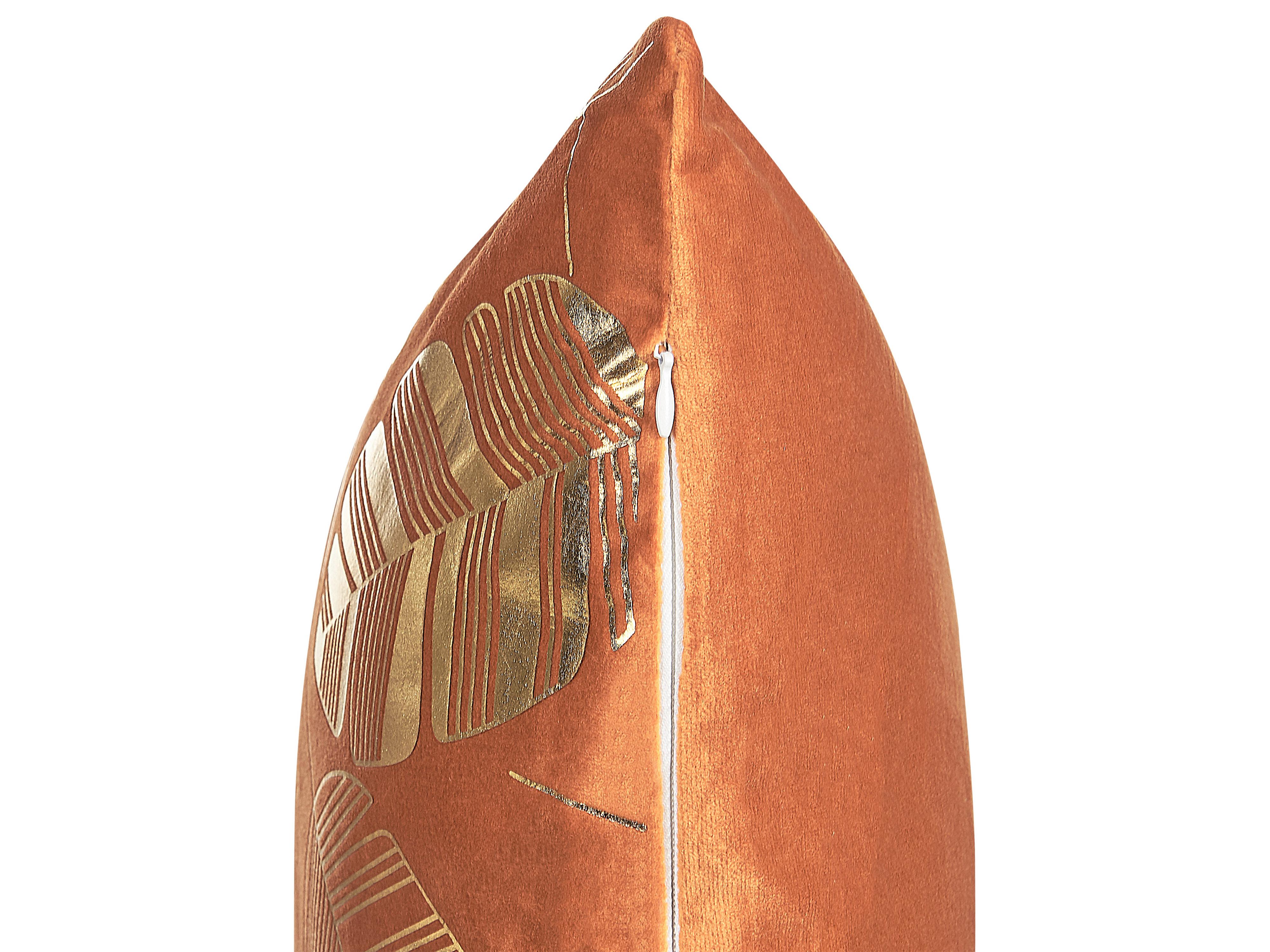 Set van 2 sierkussens SUNFLOWER Fluweel 45 x 45 cm Oranje bladpatroon