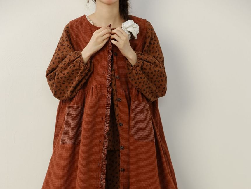 College Affair - Geruite midi-jurk met ruches en zakdetail