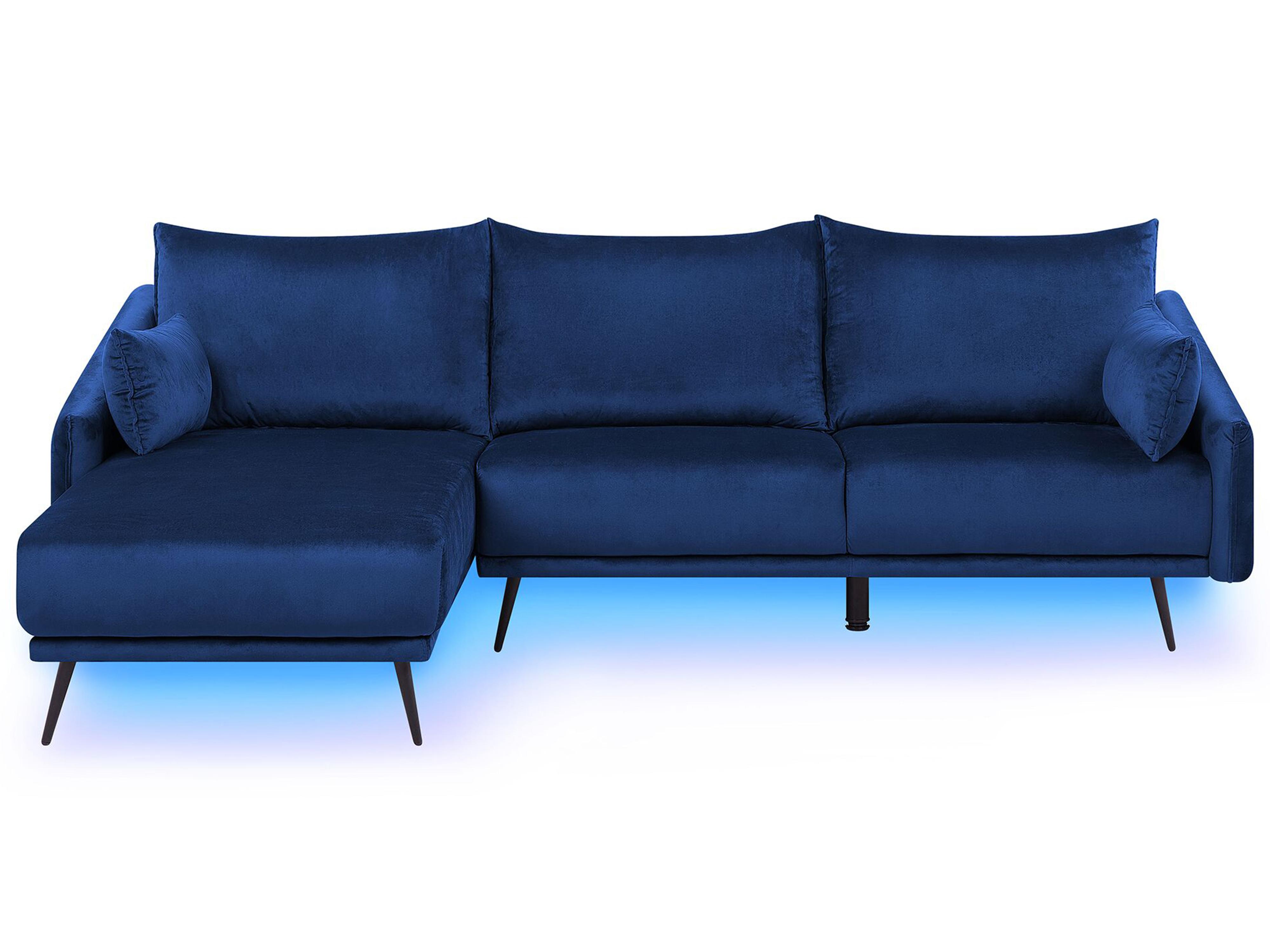 Hoekbank 3-zits VARDE Fluweel Marineblauw LED rechtszijdig