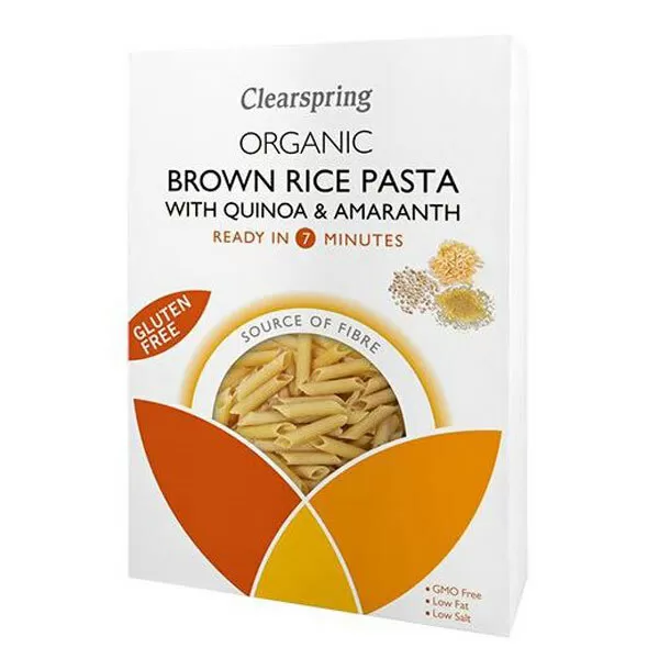 Clearspring penne med brune ris, quinoa og amarant  Ø - 250 g