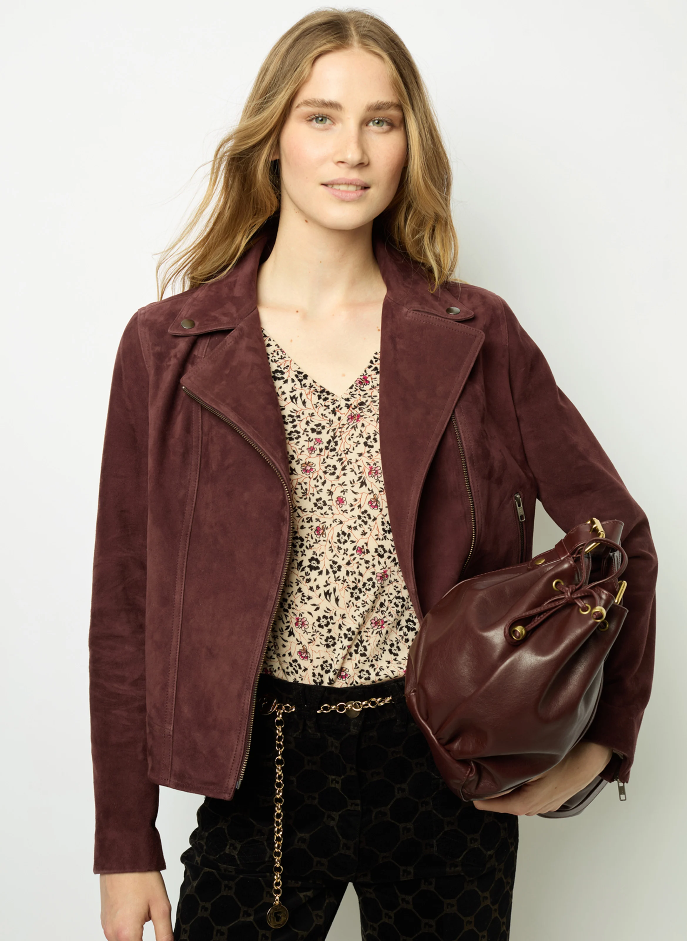 BERNARDE - Veste droite en cuir | Rouge