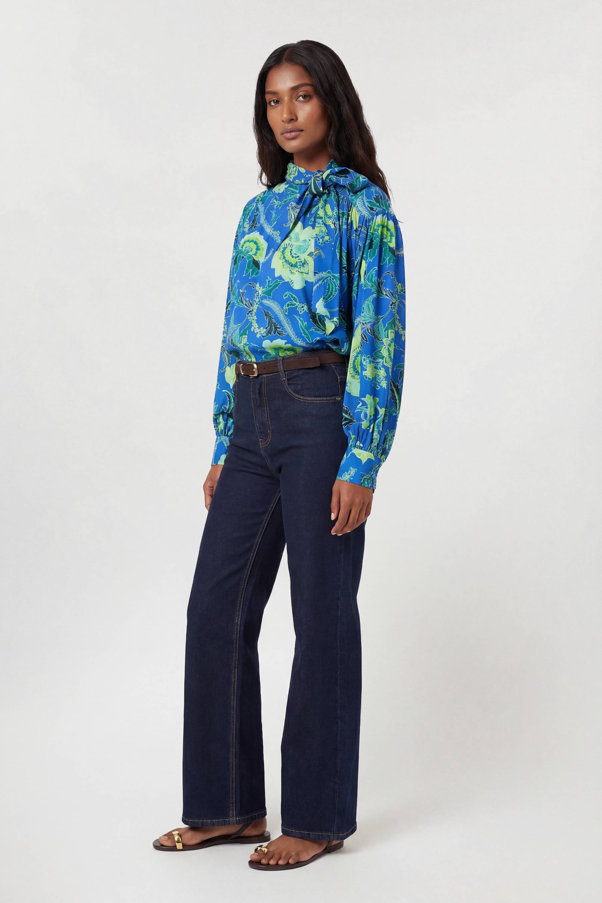 KarenMillen Chemisier En Viscose Tissée À Rayures Contrastées Et Motif Floral Bleu