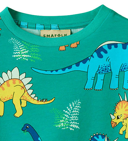 Småfolk T-Shirt - Teal m. Dinosaurier