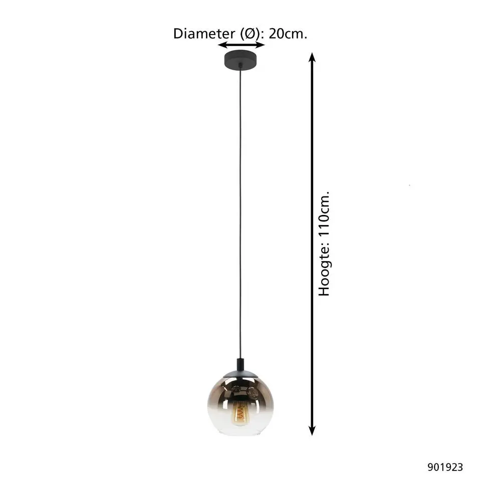 EGLO Ariscani 1 Hanglamp - E27 - Ø 20 cm - Koperglas - Zwart