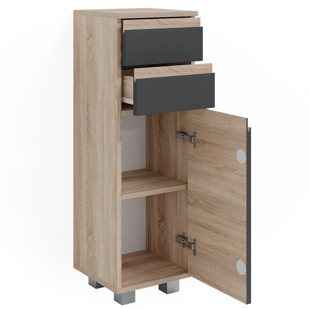 Vicco Midischrank Badschrank Badezimmermöbel J-shape Sonoma Anthrazit modern 30x95cm Badezimmer Schrank Badmöbel Schranktür Schrankschublade Schrankfach Ablage Aufbewahrung