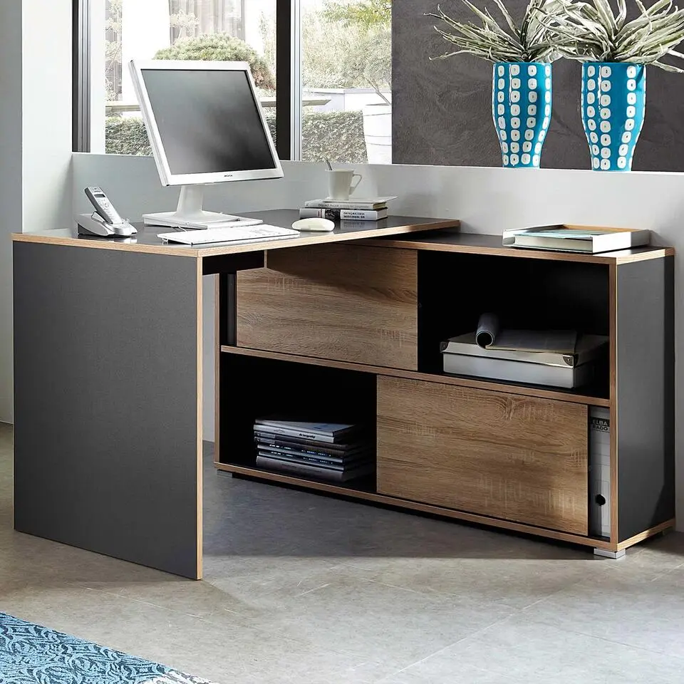 Hoekbureau Tyson 120x120 cm - antraciet/eik