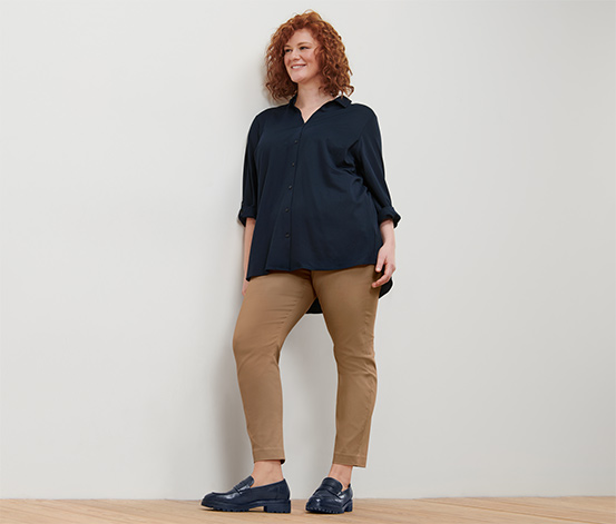 Piqué-Jerseybluse, dunkelblau
