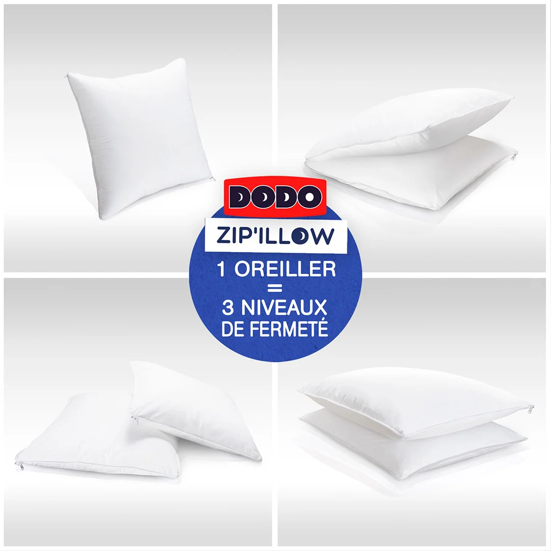 Oreiller ZIP'ILLOW - Confort réglable - 3-en-1