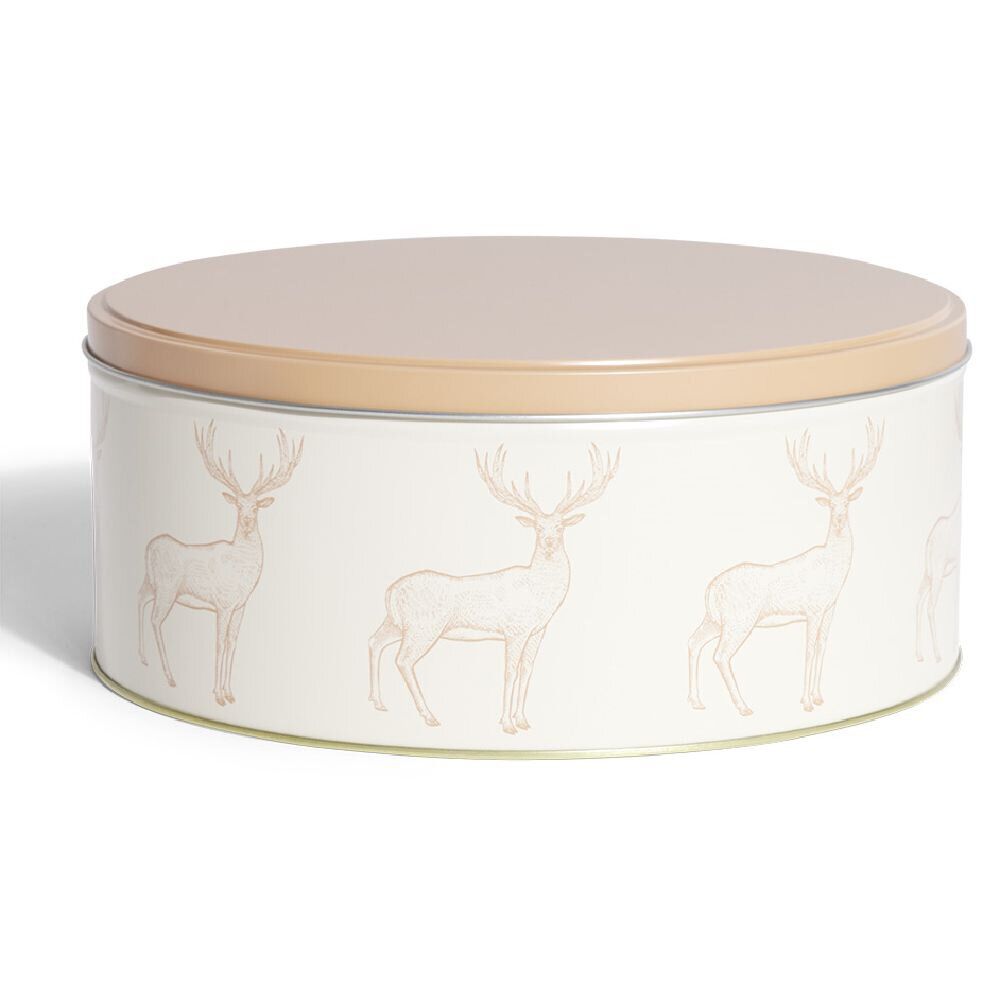 Boîte ronde en métal Ø22cm motif cerf beige et orange