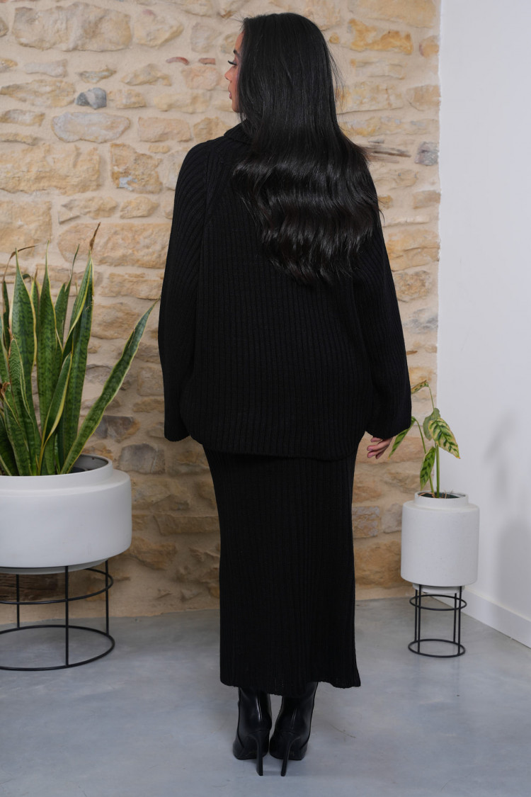 Ensemble 2 pièces pull + jupe en maille noir