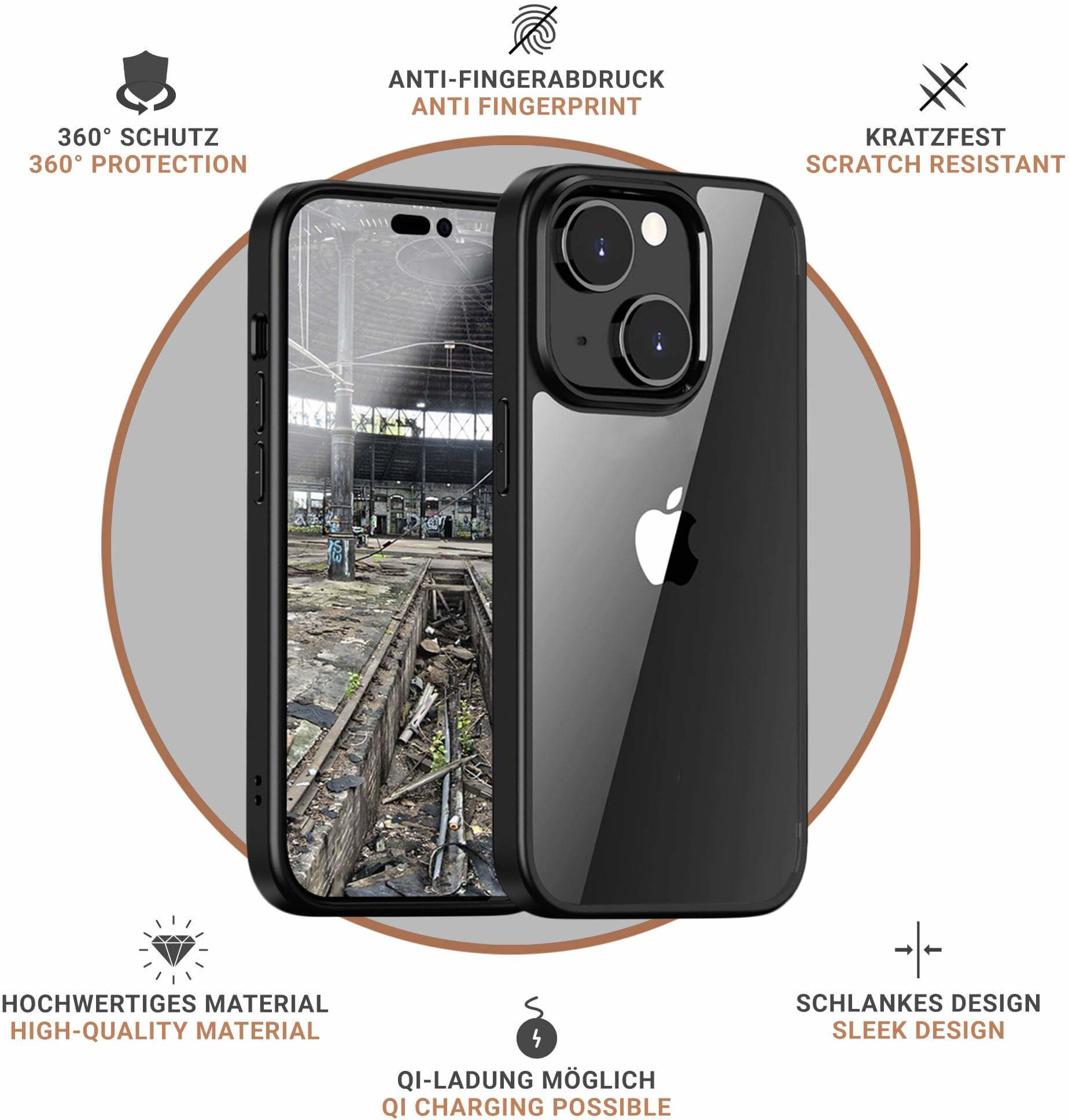 iPhone 14 Hybrid Hülle TPU Bumper   Acryl Rückseite Pankow Hybrid (10922) - Schwarz/Transparent