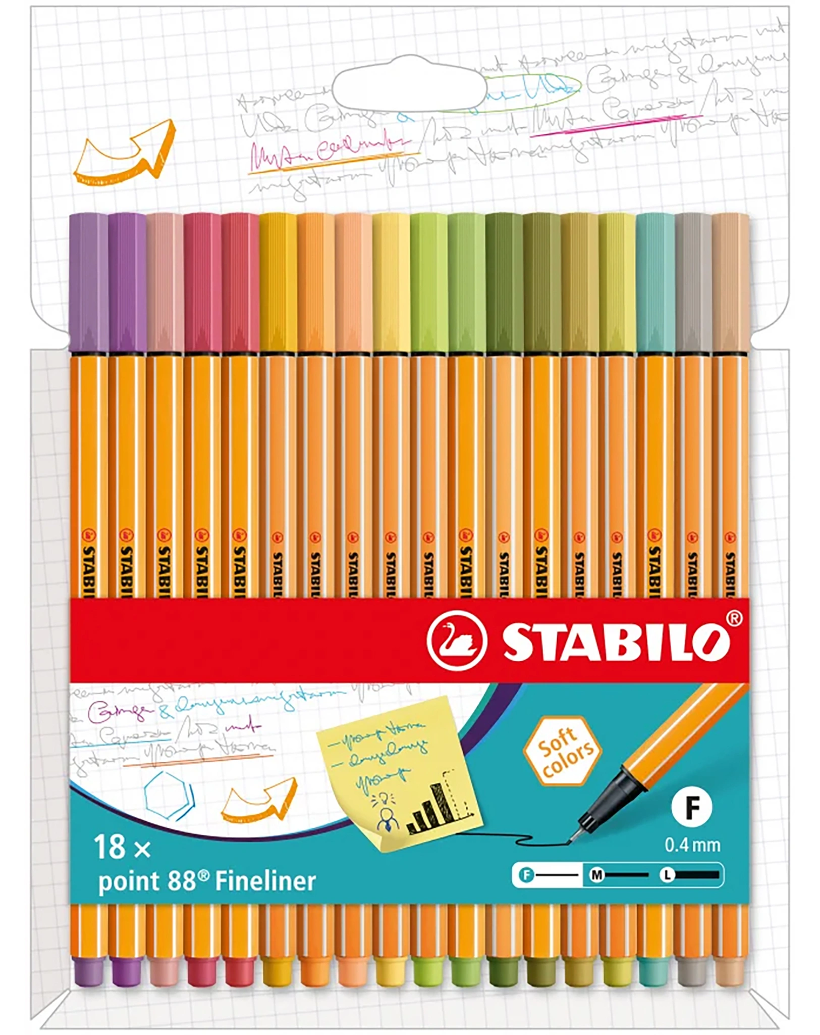 Fineliner STABILO® point 88 SOFT COLOR 18er-Pack
