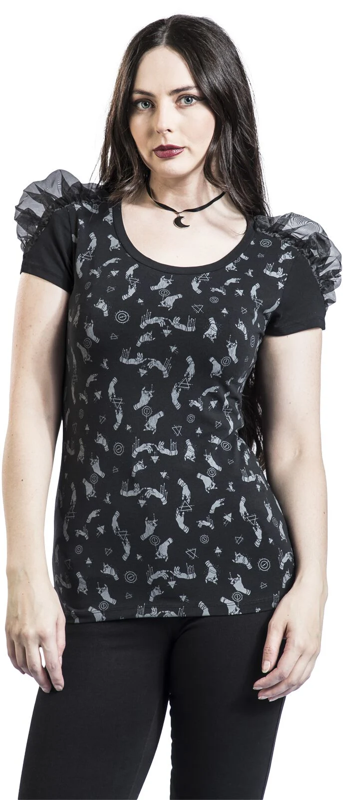 T-shirt plissé avec imprimé intégral | Gothicana by EMP T-Shirt Manches courtes