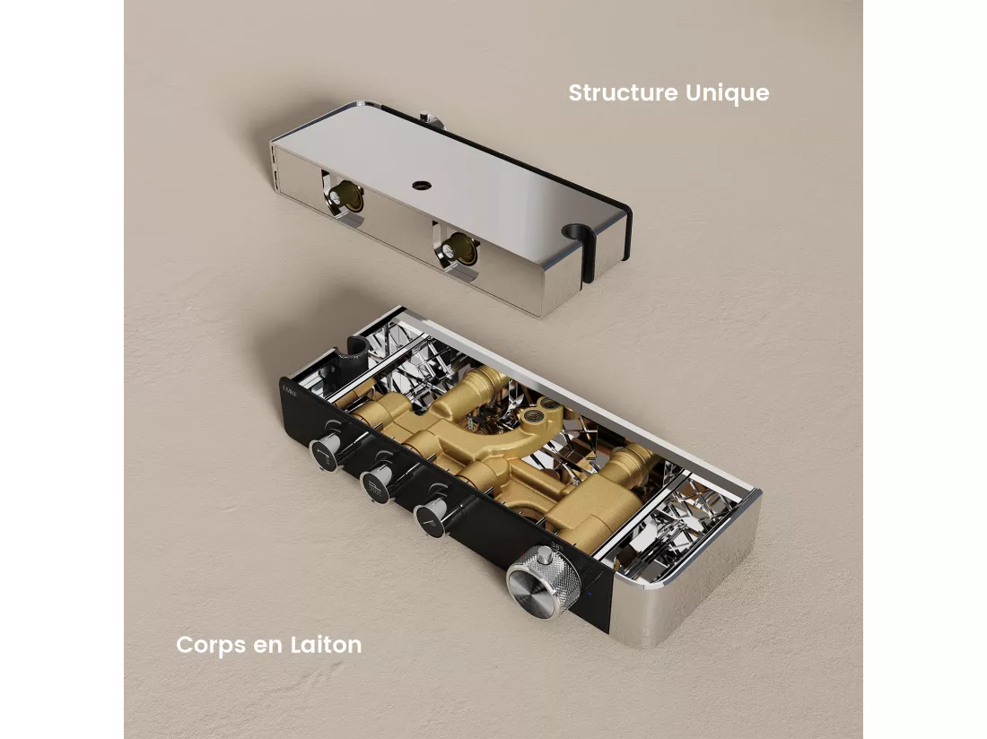 EMKE Colonne de douche Thermostat Chrome, Régulation innovante du débit, douche à effet pluie de 26 cm, douchette à main avec 3 jets Système de douche