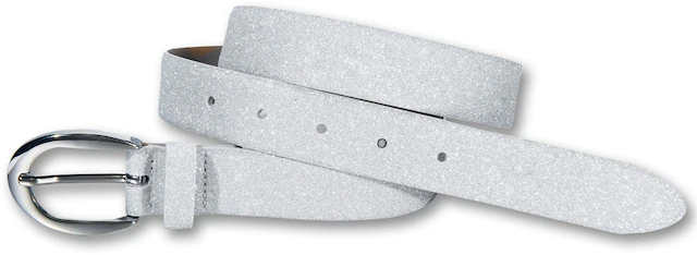 Silbergift Ledergürtel mit glitzener Oberfläche