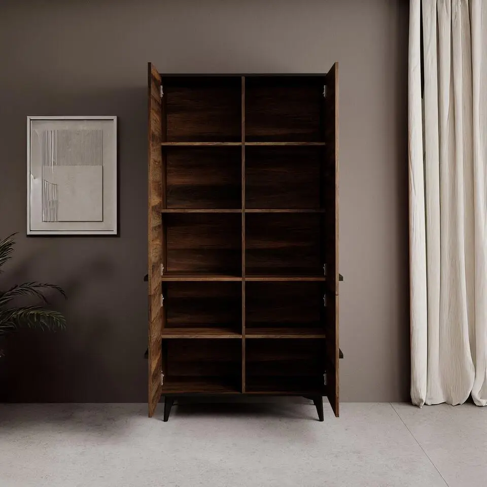 Meubella - Kledingkast Frey - Donker eiken - Zwart - 92 cm