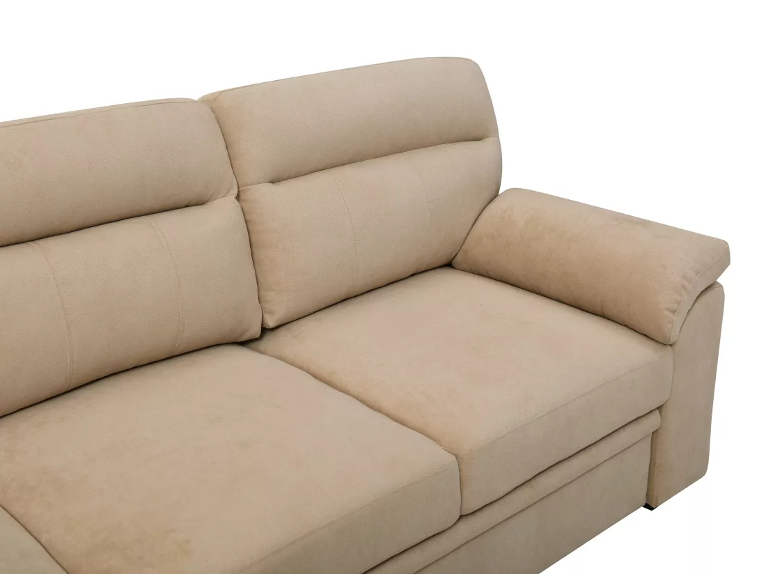 Canapé d'angle droit convertible en tissu beige ULENIO