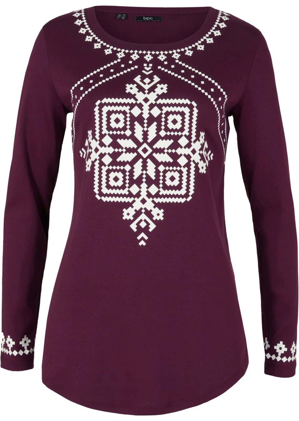 T-shirt manches longues coton côtelé à motif norvégien