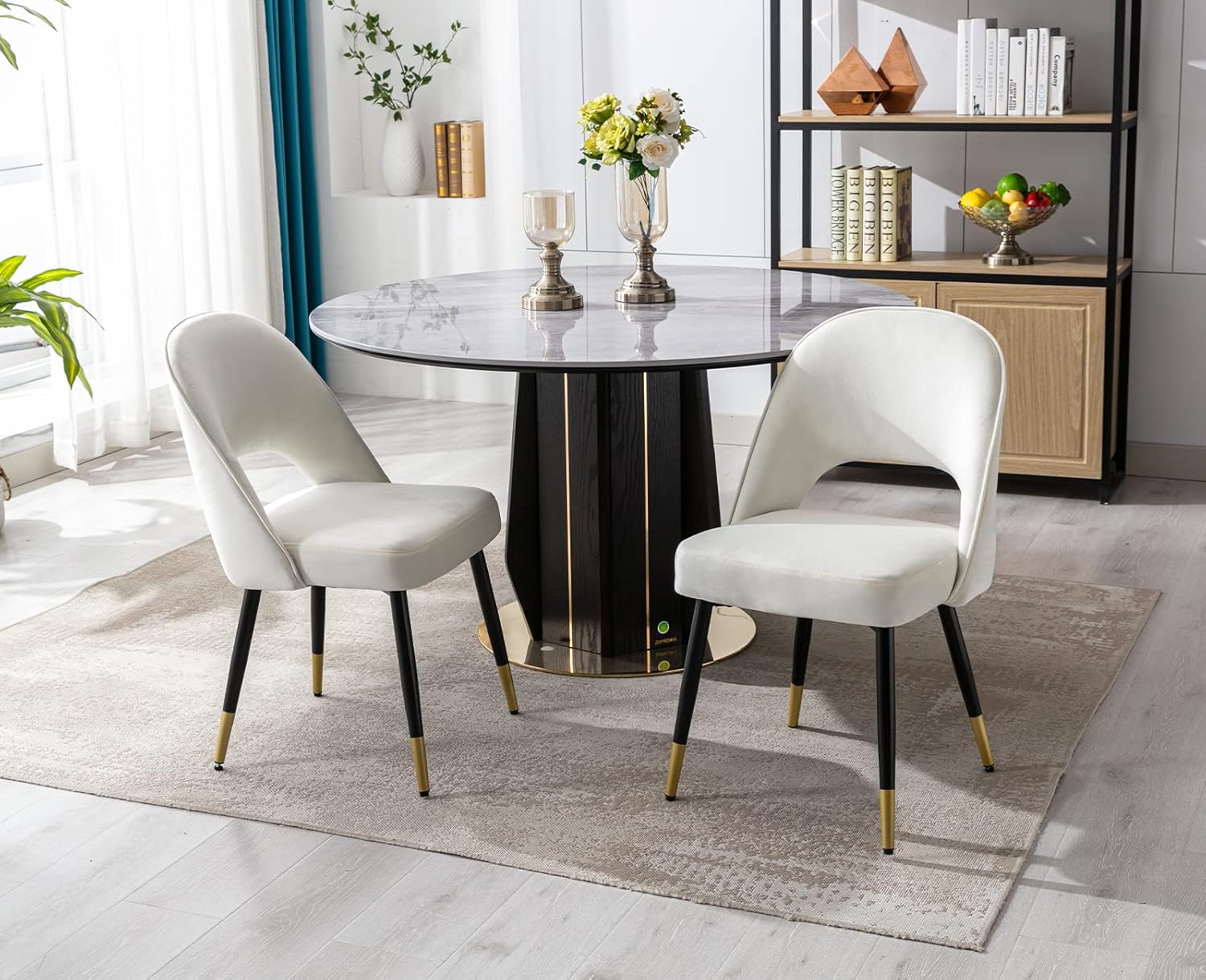 chairus 2er Set Esszimmerstühlen aus Samt für Küche Wohnzimmer Modern Armloser Bürostuhl Polsterstuhl Seitenstühle Hohler Rückenmit Metallbeinen (Beige-2)
