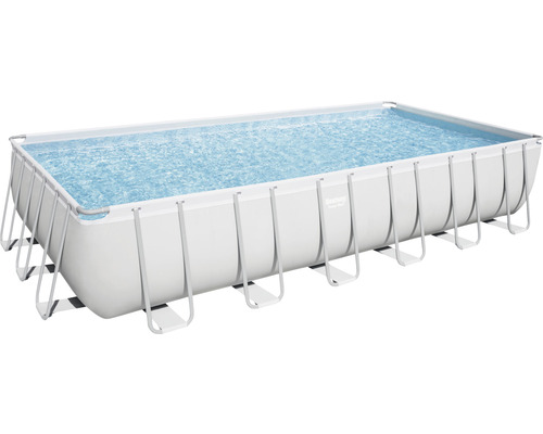 Opbouwzwembadset Bestway Power Steel™ rechthoekig 732x366x132 cm incl. zandfiltersysteem, ladder & afdekking grijs