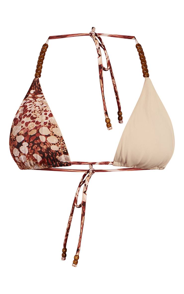 Gris Pierre Haut De Bikini À Perles Imprimé Synthétique