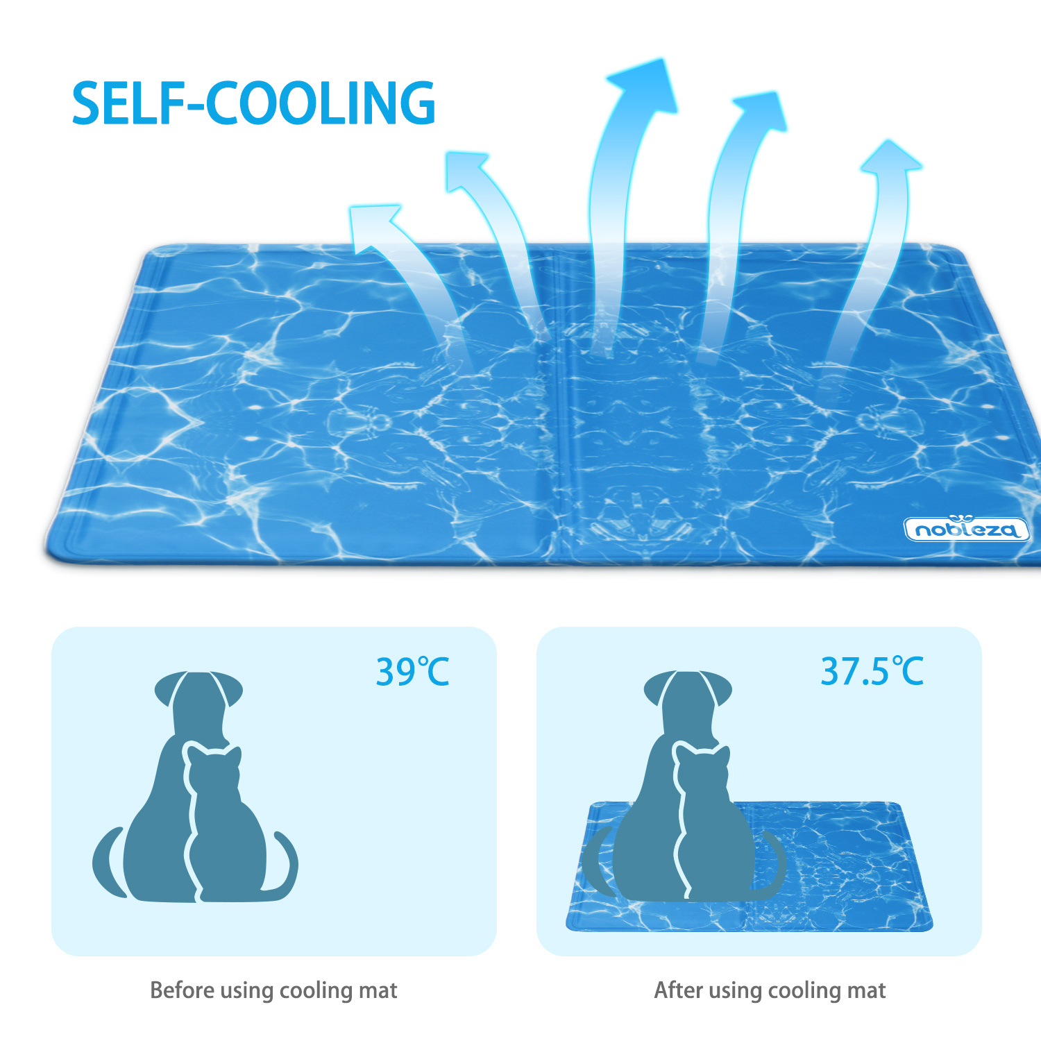Tapete refrescante Nobleza para animais de estimação de grande porte. Auto-refrescante. Atóxico. Ideal para cães e gatos no verão. 65 x 50 cm, Azul (M)