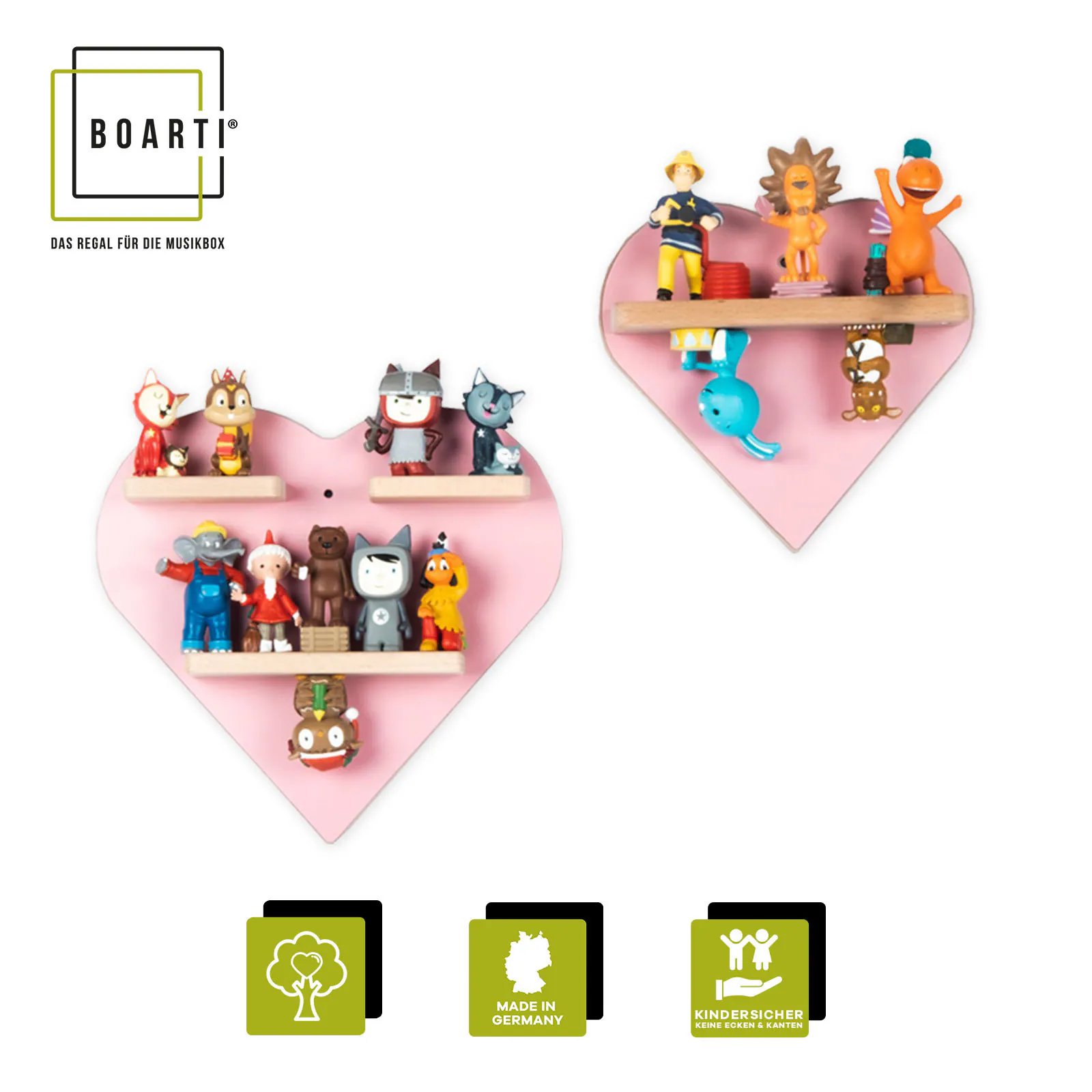 BOARTI Holz Herz Set Kinder Regal Toniebox Figuren Wandregal Tonies