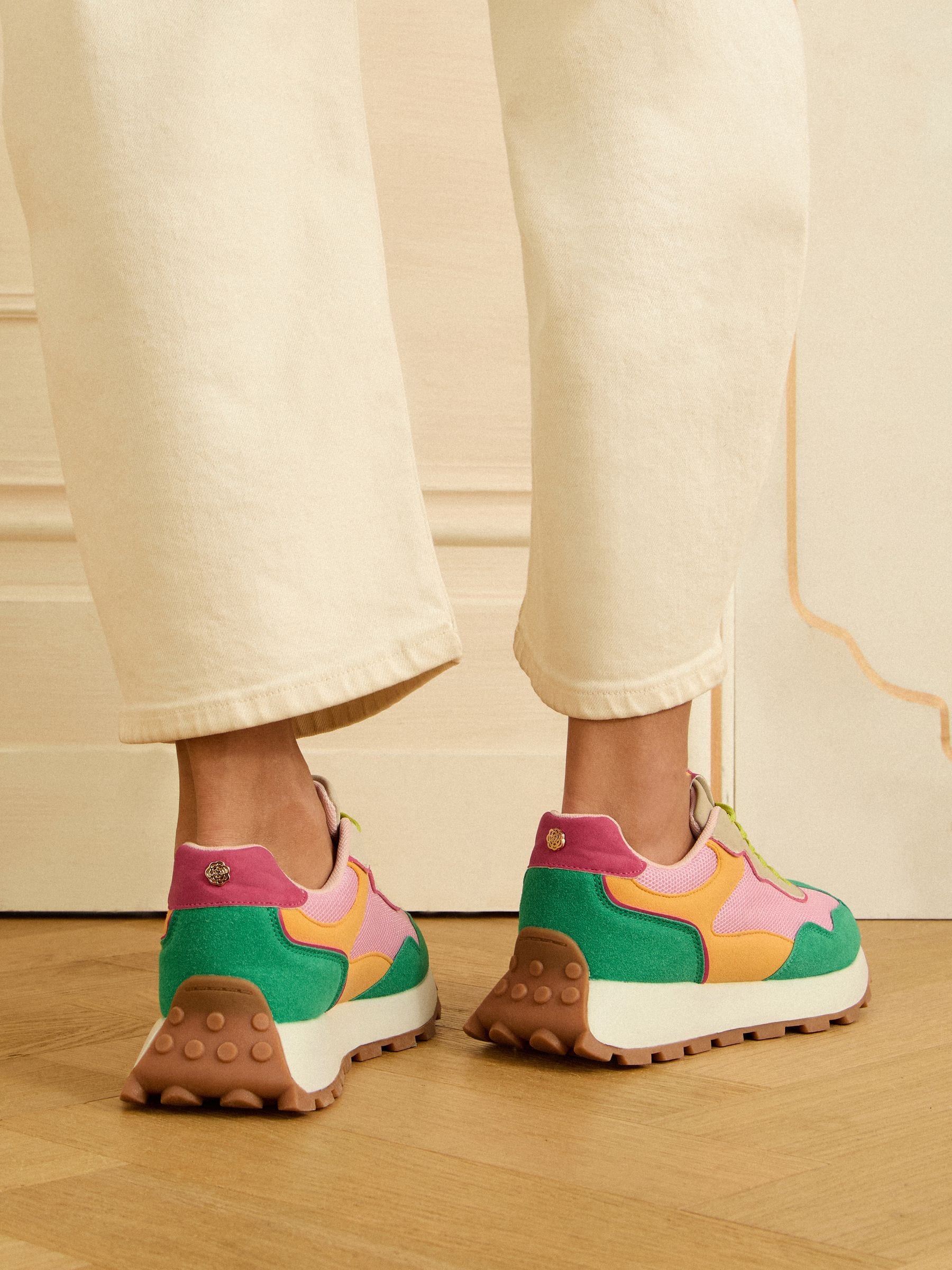 Groen Roze Multi - Love & Roses - Retro comfortabele joggingsneakers van gemengd materiaal