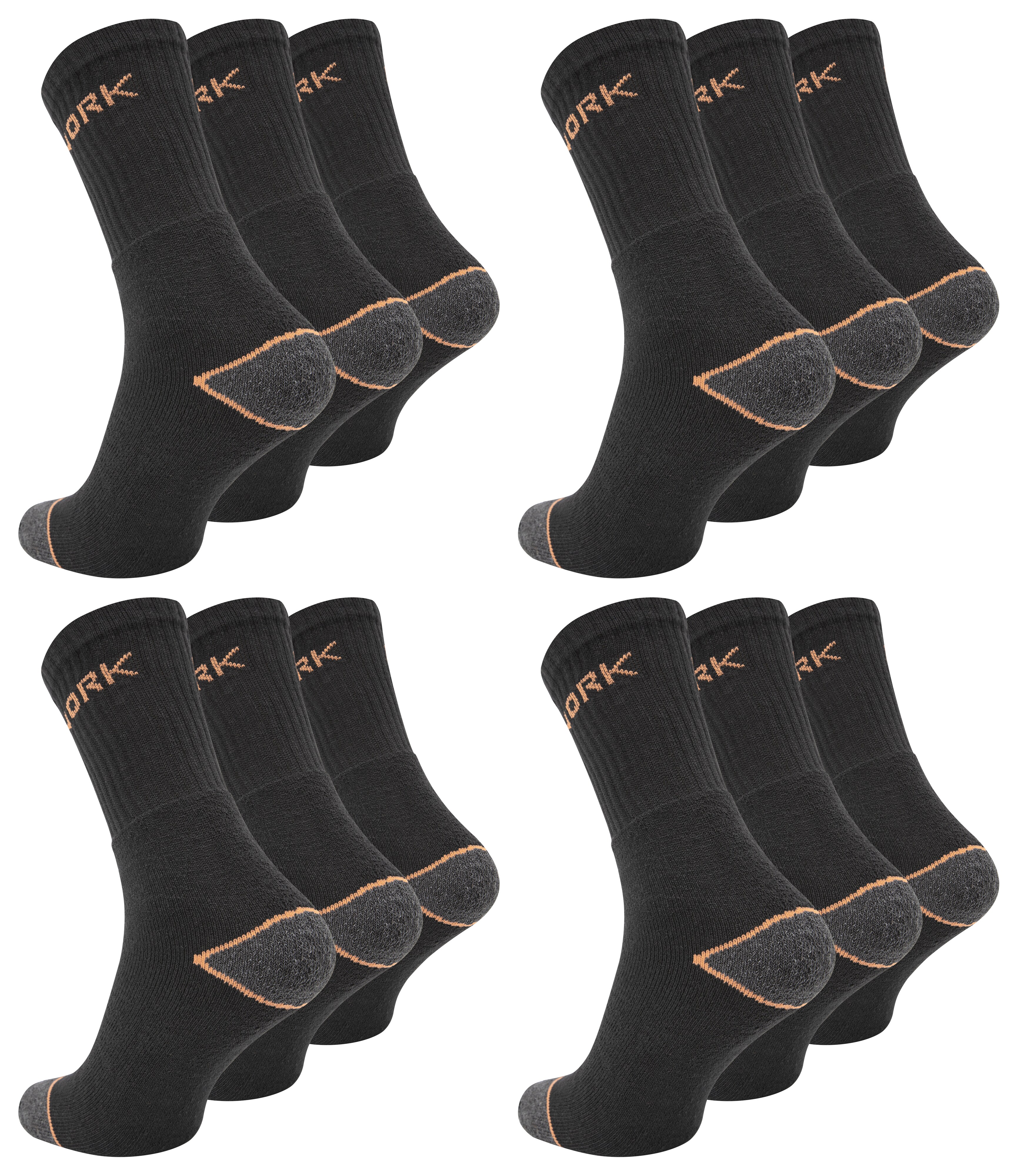 Paolo Renzo® Arbeitssocken 3 Paar - Größe 39/42 - Orange/Schwarz