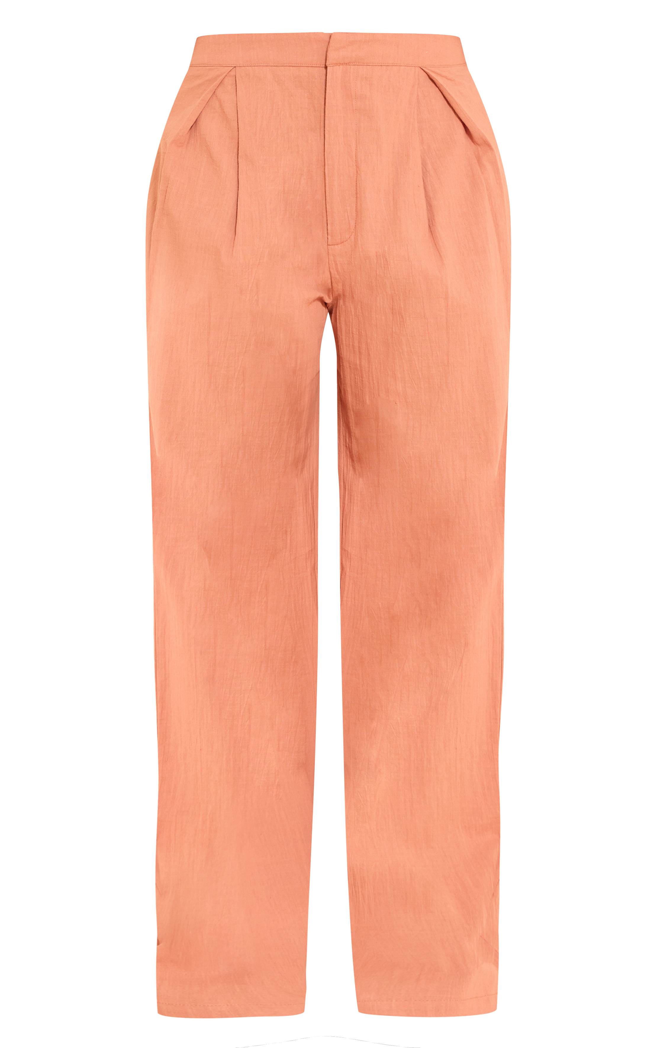 Rouille Pantalon Shape En Lin Taille Haute À Jambes Larges
