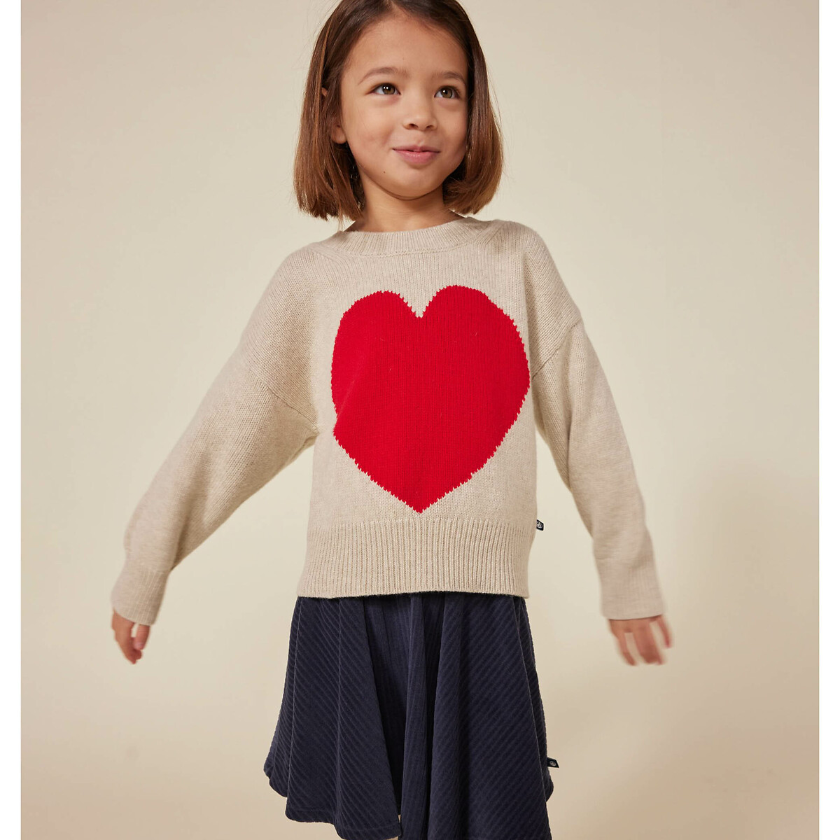PETIT BATEAU<br>Suéter com gola redonda e estampa de coração