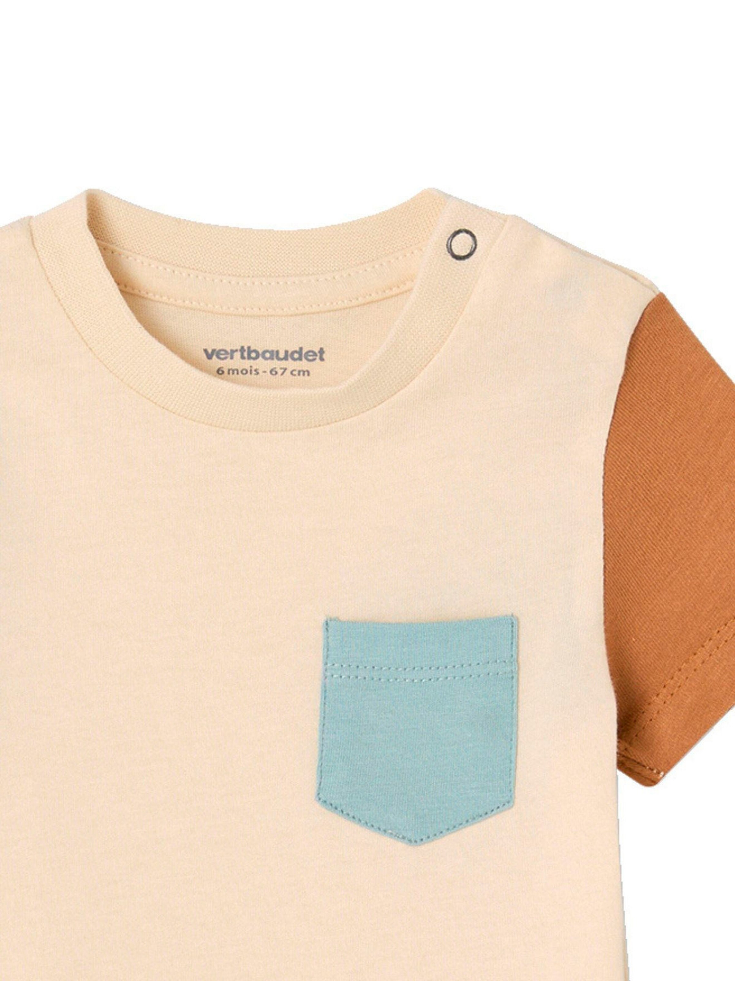Vertbaudet Jungen Baby T-Shirt, Colorblock hellbraun
