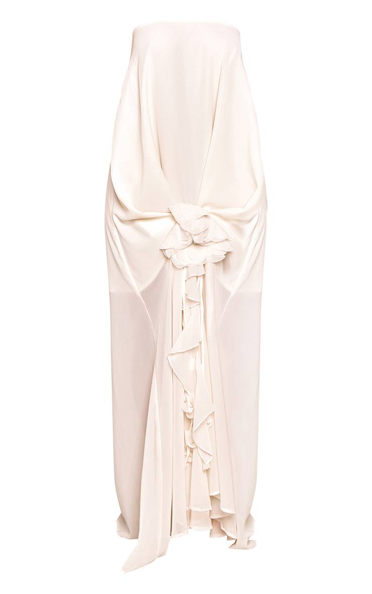 Crème Robe Maxi Drapée À Détail Fleur En Mousseline Et Bandeau Petite