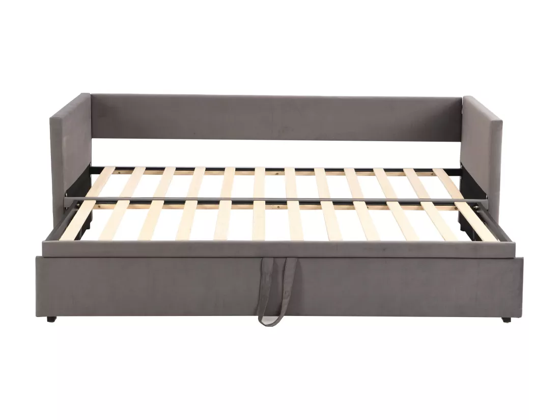 Lit gigogne 90/180 x 200 cm pour enfants - velours - style contemporain - coloris gris
