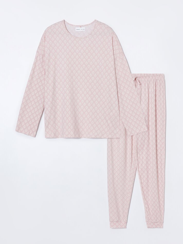 Conjunto de pijama comprido estampado - Rosa