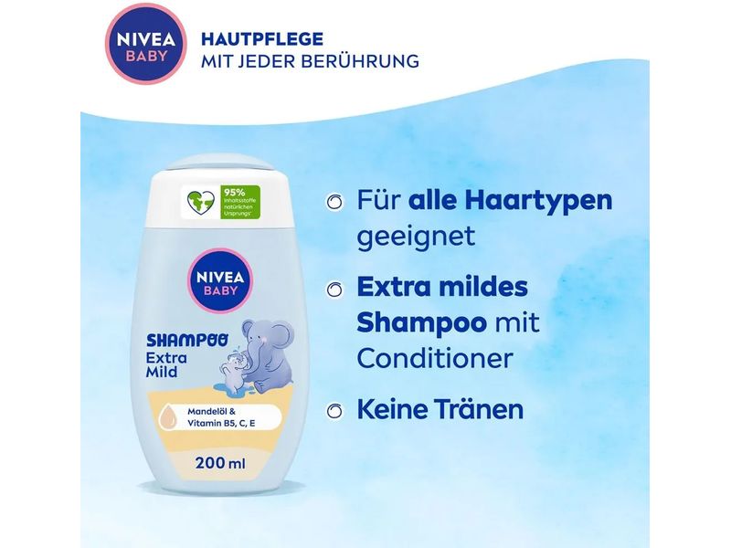 NIVEA BABY Shampoo Extra Mild 200 ml Shampoo mit integrierter Pflegespülung schützt und stärkt die Kopfhaut und das Haar