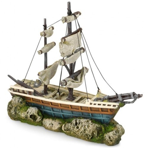 Barco à vela multicolorido para decoração de aquário
