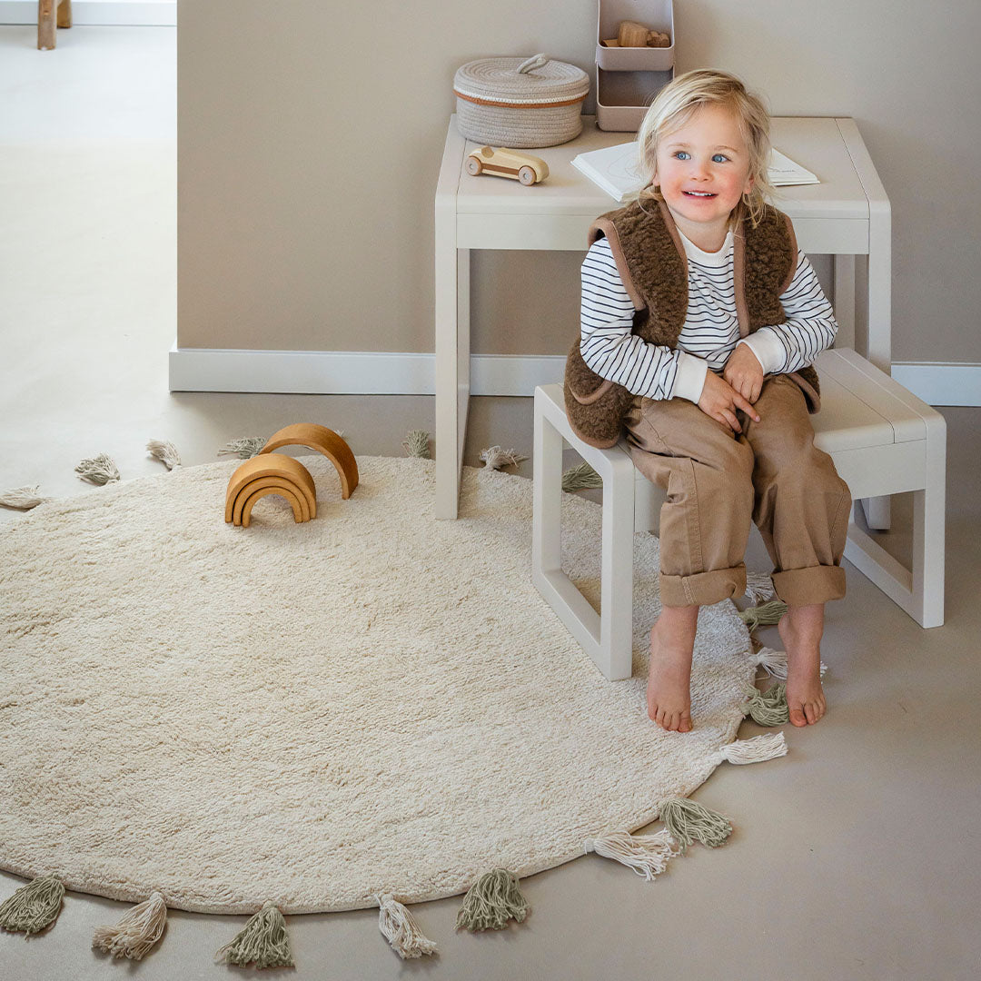 tapis petit vloerkleed sara - naturel groen - 130x130 cm