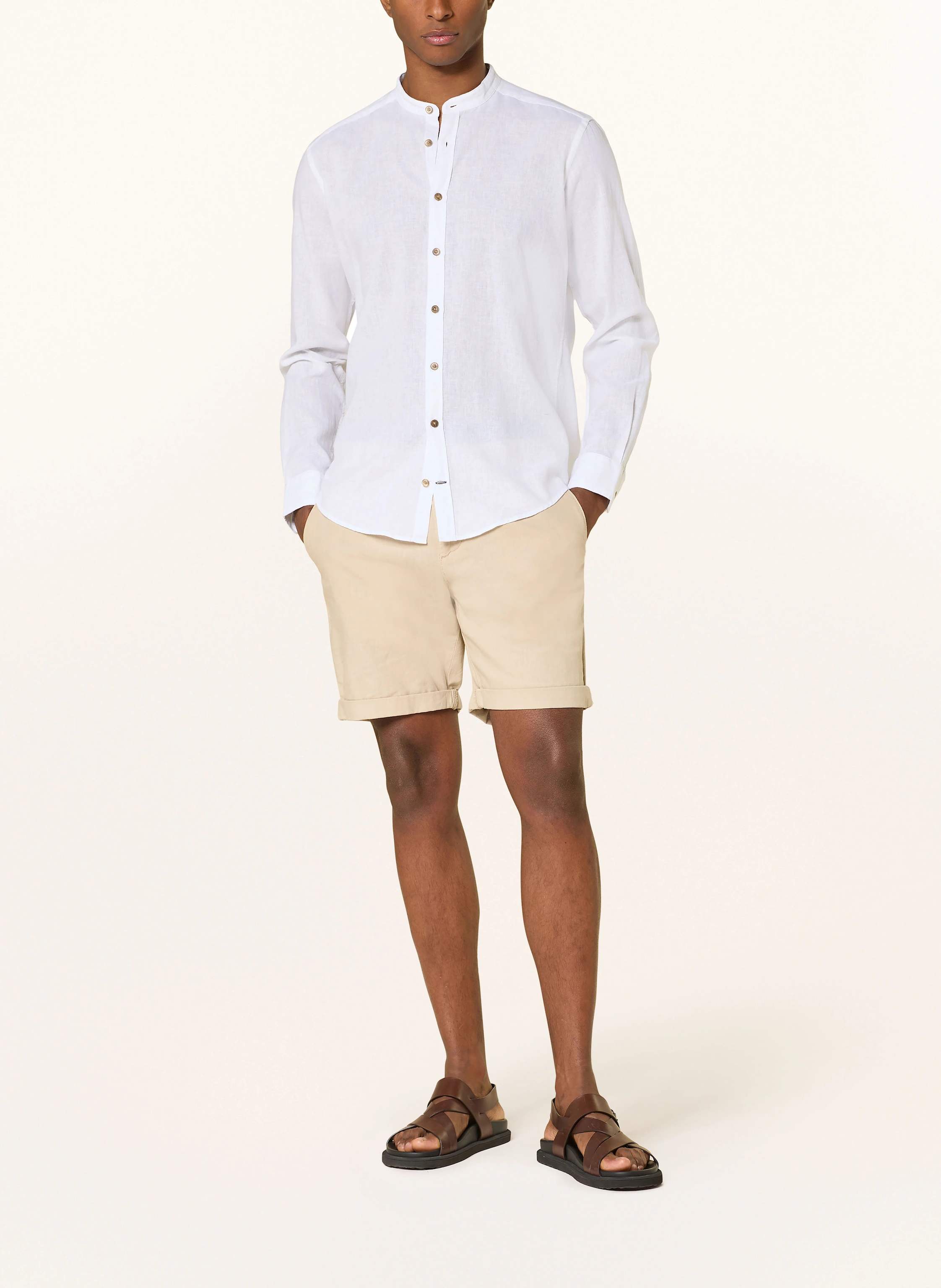 STROKESMAN'S Hemd Modern Fit mit Stehkragen und mit Leinen