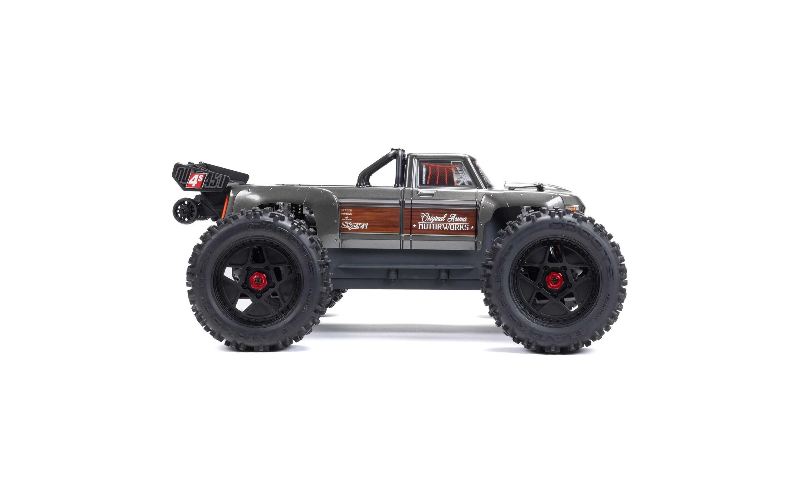 Monster Truck Outcast 4x4 4S V2 BLX Grau, ARTR, 1:10<br>Robuster Stunt Truck mit 4S Brushless Antrieb