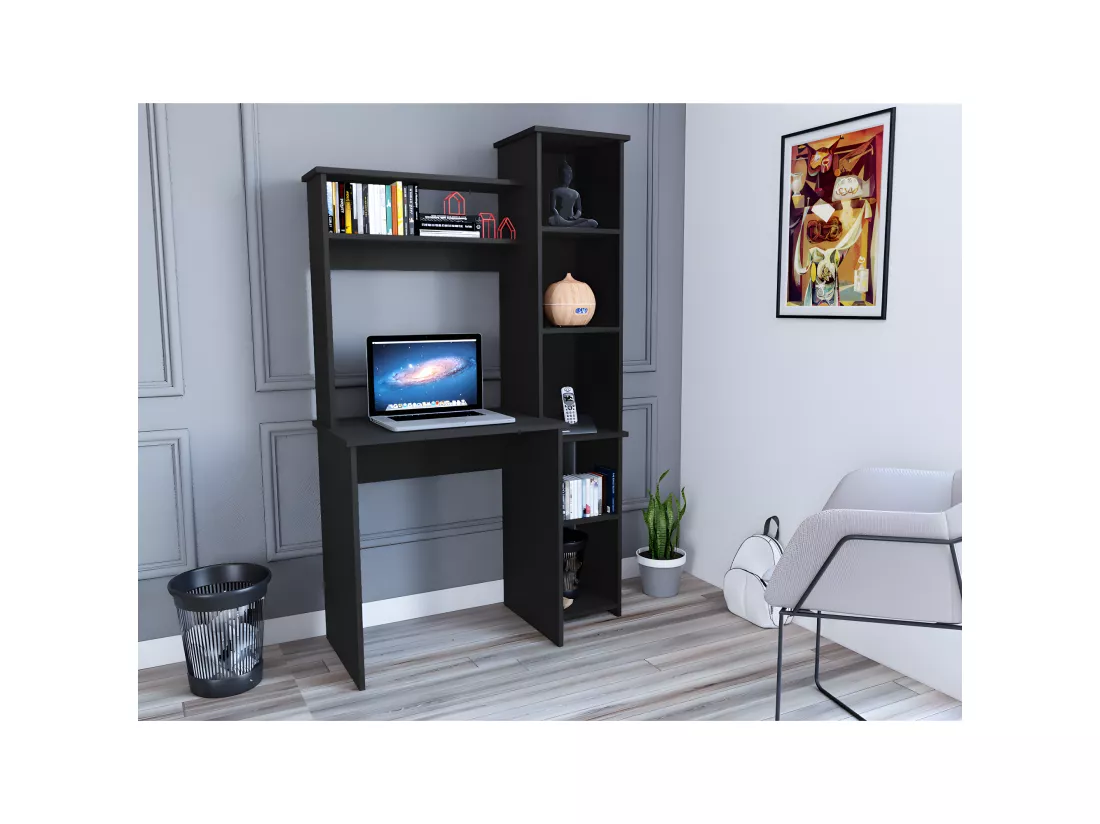 Bureau Versailles avec étagère , 162.30 cm X 98.29 cm X 45.21 cm , Noir