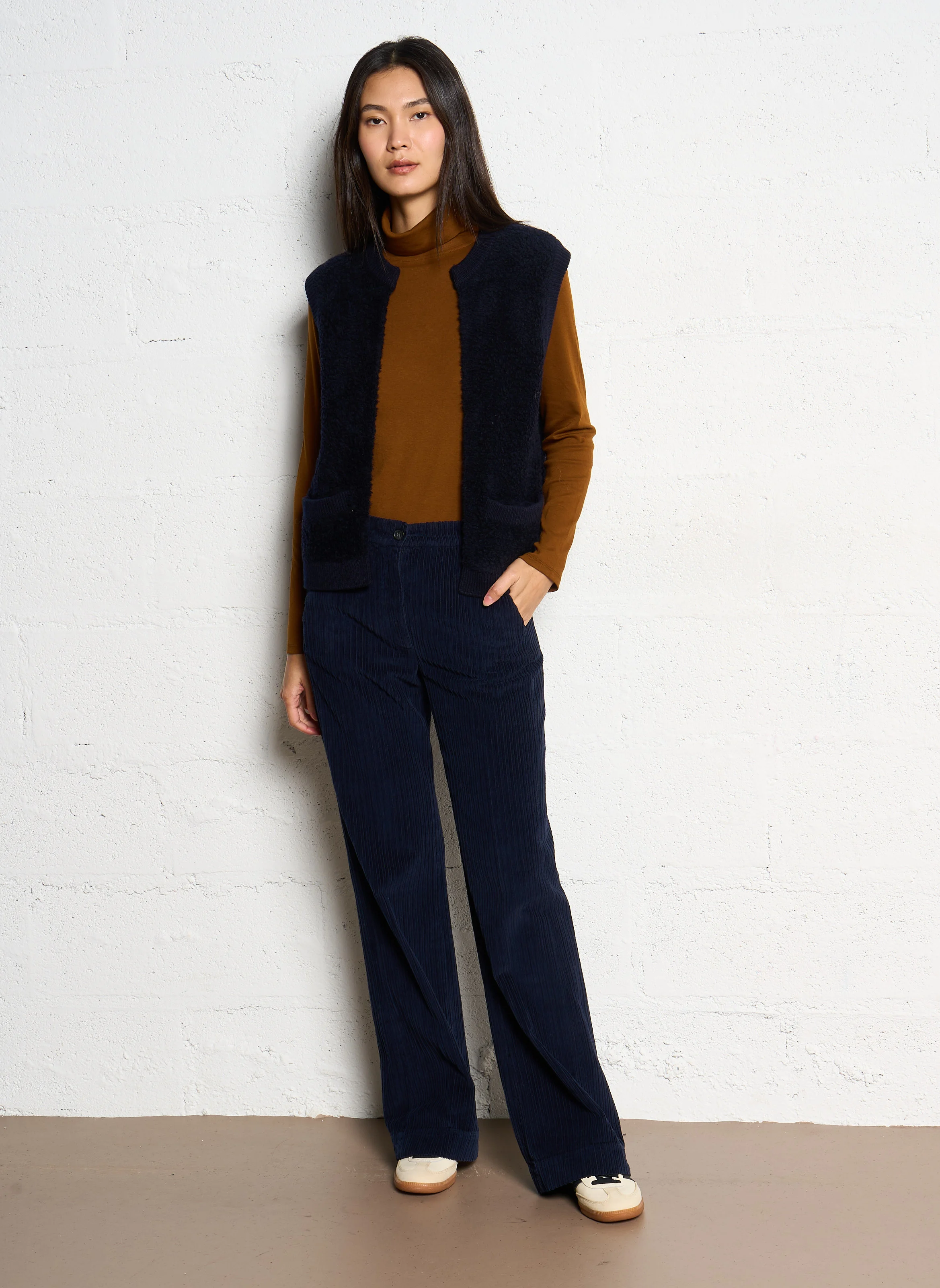 PANDORE - Pantalon large en coton | Bleu