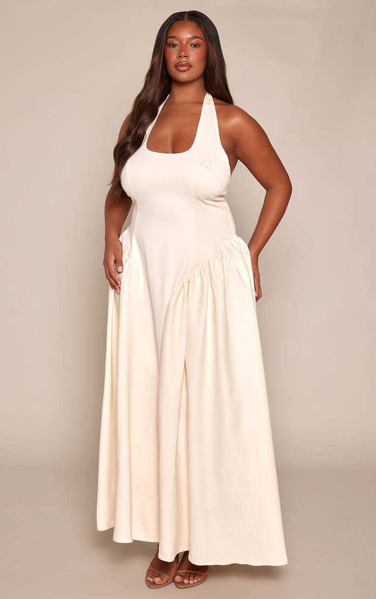 Crème Robe Maxi Grande Taille À Encolure Carrée Et Jupe Bouffante